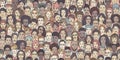 Seamless banner of diverse hand drawn faces Royalty Free Stock Photo