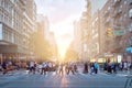 Diverse crowd of people walking across the busy street in Manhattan New York City Royalty Free Stock Photo