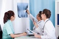 Diverse doctors analyzing patient's x-ray