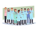 diverse Doctors characters set. Group of hospital medical staff standing together. Male and female medicine workers. Flat vector Royalty Free Stock Photo