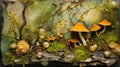 Diverse earth textures abstract collage of wood, stone, moss, and mushrooms harmoniously blended