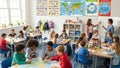 Diverse Elementary Students and Teachers Learning Together in a Bright Classroom Royalty Free Stock Photo