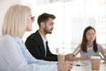 Diverse employees have negotiation at office meeting Royalty Free Stock Photo