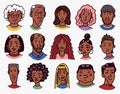 Diverse faces of African and Latin American people. Character set. Human Avatars Collection. Multi-ethnic Happy emotions Royalty Free Stock Photo