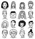 Diverse faces of people set. Human Avatars Collection. Old and young age. Happy emotions. Portrait with a positive Royalty Free Stock Photo