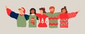 Diverse friend group banner for christmas party