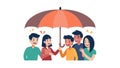 Diverse Friends Under Umbrella, Shared Protection, vector design Generative AI Royalty Free Stock Photo