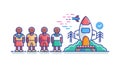 Diverse Group Admiring Rocket Launch, Space Exploration Dreams, vector design Generative AI Royalty Free Stock Photo