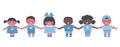 Diverse group of baby girls and baby boys. Children holding hands. Cute cartoon characters Royalty Free Stock Photo