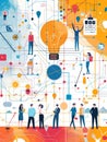 A diverse group of business people collaborate on a project symbolizing teamwork creativity innovation problemsolving and