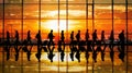 Diverse group of business professionals walking in airport with luggage in vibrant concourse setting