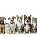 Diverse group of cats and dogs on white background Royalty Free Stock Photo
