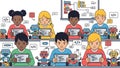 Diverse group of children coding together with robots Royalty Free Stock Photo