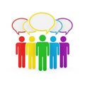 A diverse group of colorful figures communicating with speech bubbles on a white background isolated on white background Royalty Free Stock Photo