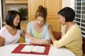 Diverse group of friends talking and praying. Royalty Free Stock Photo
