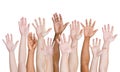Diverse Group of Hands Raised up Royalty Free Stock Photo