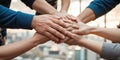Diverse Group Hands Teamwork Collaboration Circle A close-up overhead shot captures the hands of a diverse group of people joined Royalty Free Stock Photo