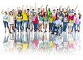 Diverse Group of High School Students with Arms Raised Royalty Free Stock Photo