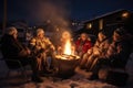 A diverse group of individuals sitting together around a fire pit enjoying each others company, group of seniors gathered around a