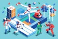 A diverse group of individuals standing on a raised platform in a public setting, Paralympic taekwondo Customizable Isometric