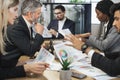 Diverse group of multiracial business people in the conference room with big TV screen Royalty Free Stock Photo