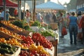 A diverse group of people browsing and purchasing fresh produce and products at a bustling farmers market, A Royalty Free Stock Photo