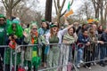 Diverse group of people celebrating St Patrick's day in the streets of New York, USA.