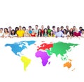 Diverse Group of People with Colourful World Map Royalty Free Stock Photo