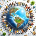 People holding hands around planet earth celebrating global community Royalty Free Stock Photo