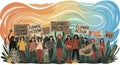 A diverse group of people are holding signs with messages about climate change and Royalty Free Stock Photo