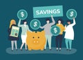 Diverse group of people and savings concept illustration