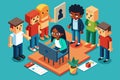 Diverse group of people standing around a computer, engaging in discussion, Racist bullying Customizable Isometric Illustration Royalty Free Stock Photo