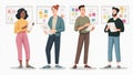 Diverse group of people standing in front of whiteboards Royalty Free Stock Photo