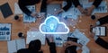 Team Collaboration in a Conference Room with Digital Cloud Technology and Data Security Visualization for Business Royalty Free Stock Photo