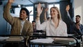 Diverse group smart students sitting in classroom at lesson carefully listening to teacher lecture studying at school or Royalty Free Stock Photo