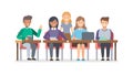 Diverse Group of Students Collaborating with Laptops, vector design Generative AI Royalty Free Stock Photo
