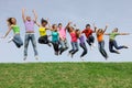 diverse Group teens, teenagers jumping