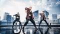 Diverse Group of Three Professional Dancers Performing a Hip Hop Dance Routine in Front of a Big D Royalty Free Stock Photo