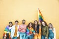 Diverse group of young people celebrating gay pride festival day - Lgbt community concept Royalty Free Stock Photo