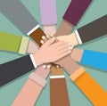 Diverse hand cooperate together Royalty Free Stock Photo