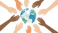 Diverse hands coming together around a globe in a symbol of unity and cooperation Royalty Free Stock Photo