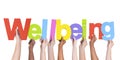 Diverse Hands Holding The Word Wellbeing Royalty Free Stock Photo