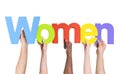 Diverse Hands Holding The Word Women Royalty Free Stock Photo