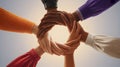 Diverse Hands Interlocked in a Circle Overhead View Royalty Free Stock Photo