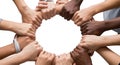 Diverse hands interlocked in unity forming a circle Royalty Free Stock Photo