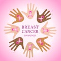 Diverse hands joining for breast cancer awareness Royalty Free Stock Photo