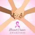 Diverse hands joining for breast cancer awareness Royalty Free Stock Photo