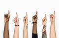 Diverse hands pointing fingers up Royalty Free Stock Photo
