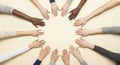 Diverse hands together in unity circle Royalty Free Stock Photo