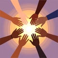 Diverse Hands United in a Circle of Light Royalty Free Stock Photo